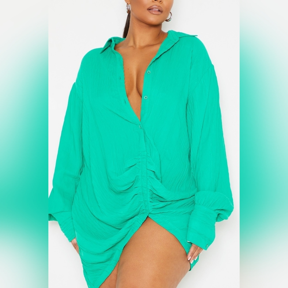 PLT Green Textured Shirt Dress